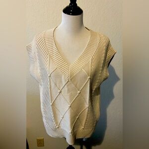 Calvin Klein Jeans Women's Extended Shoulder Cable Knit Vest Sweater Size Large